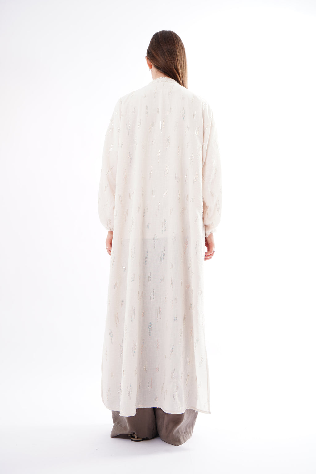ÖNÜ DANTEL DETAYLI PUL PAYETLİ KAFTAN