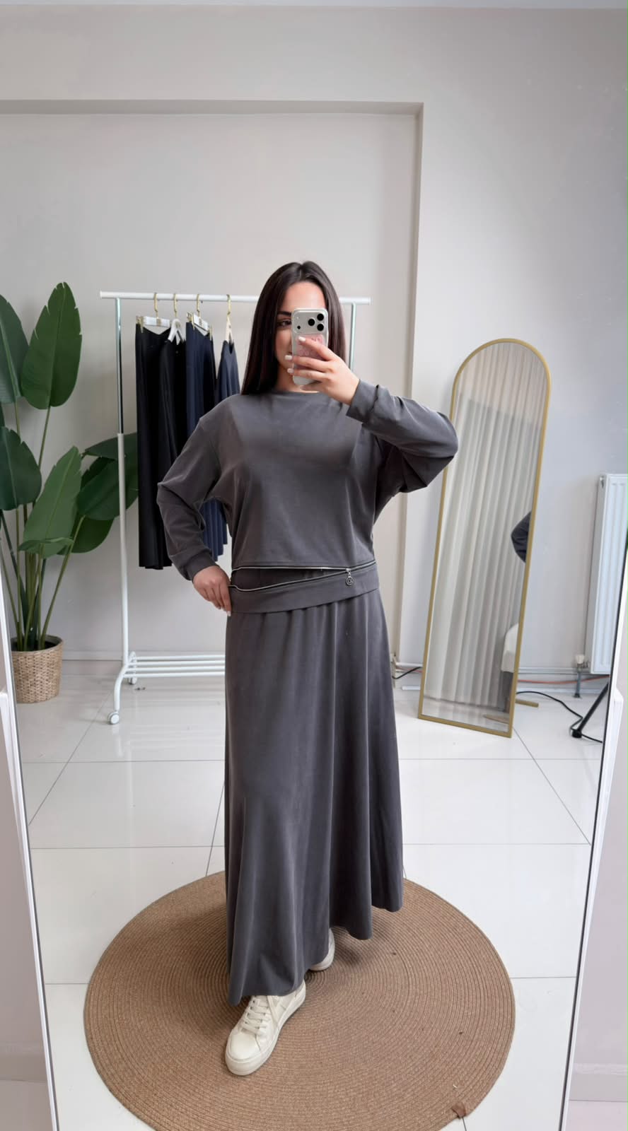 BLUZU ÇİFT FERMUAR DETAYLI ETEKLİ BORA TAKIM